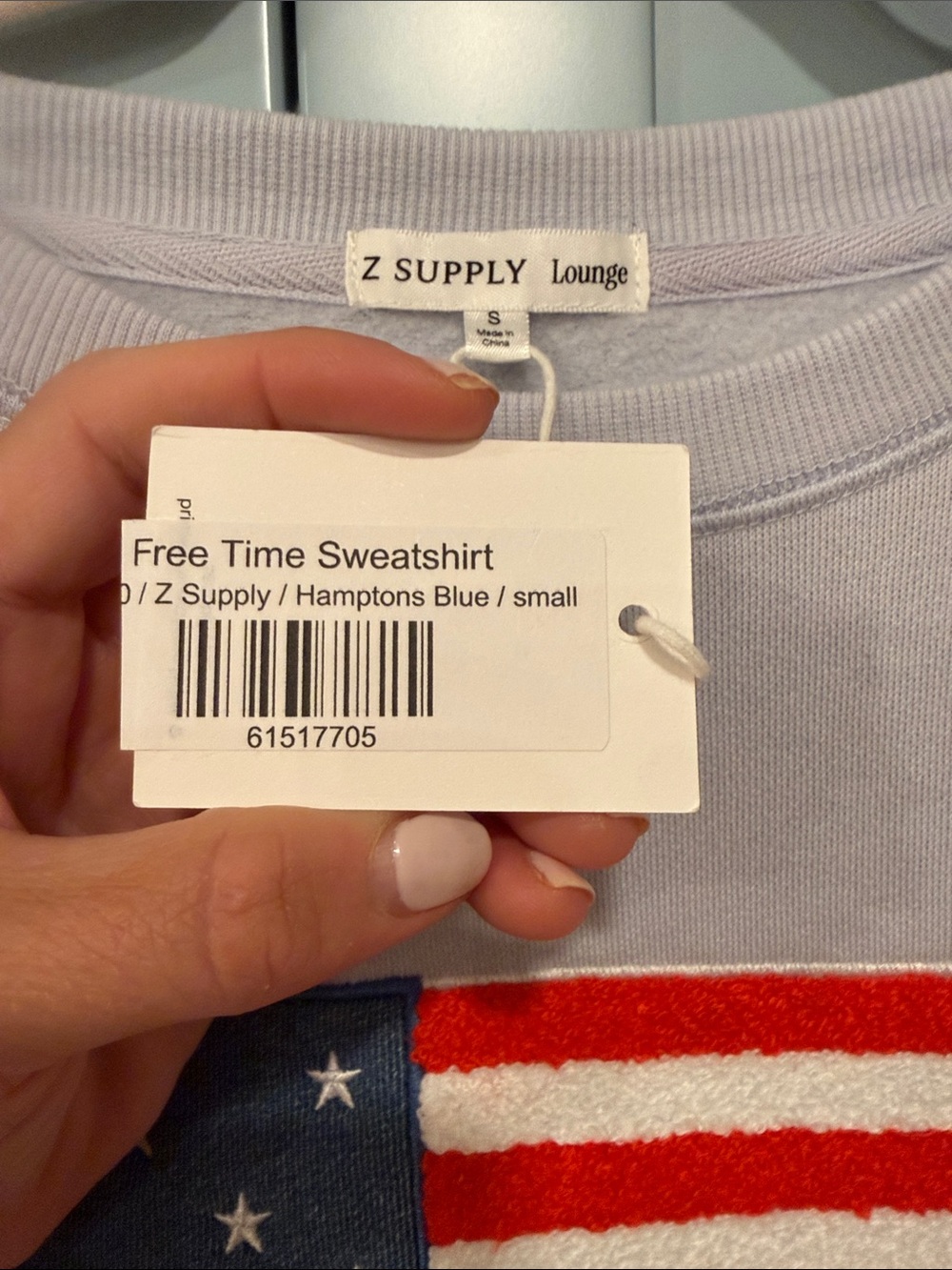 Z Supply Light Blue Crew Sweatshirt with Flag Patch - Picture 3 of 4